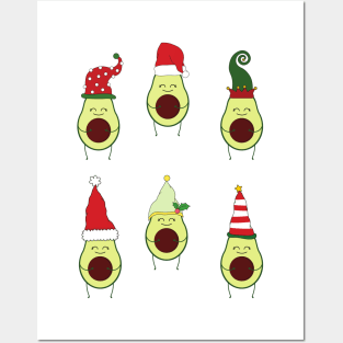 Happy Christmas Avocadoes in Hats Posters and Art